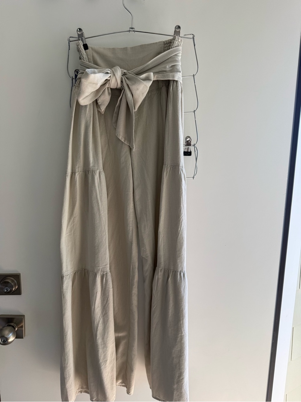 Tie-Waist Tiered Maxi Wide Leg light Tan Pant